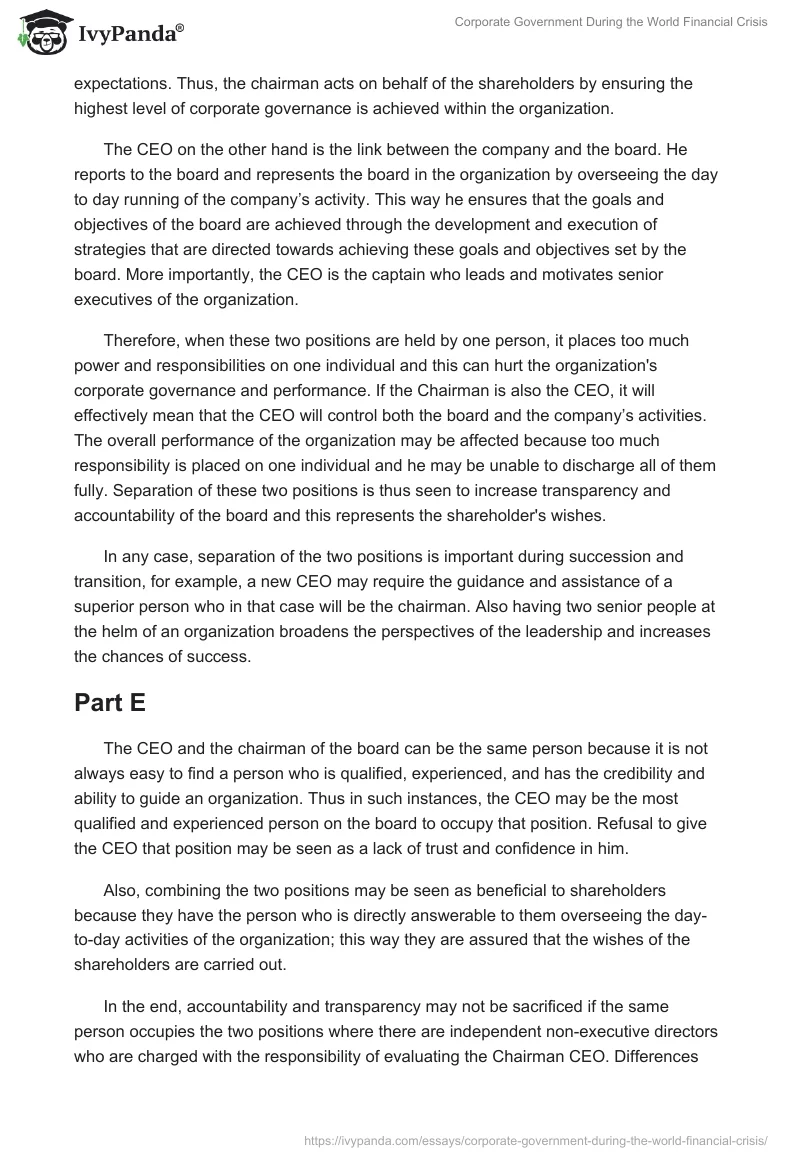 Corporate Government During the World Financial Crisis. Page 3