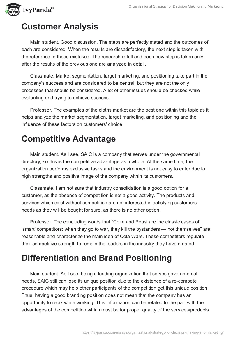 Organizational Strategy for Decision Making and Marketing. Page 3