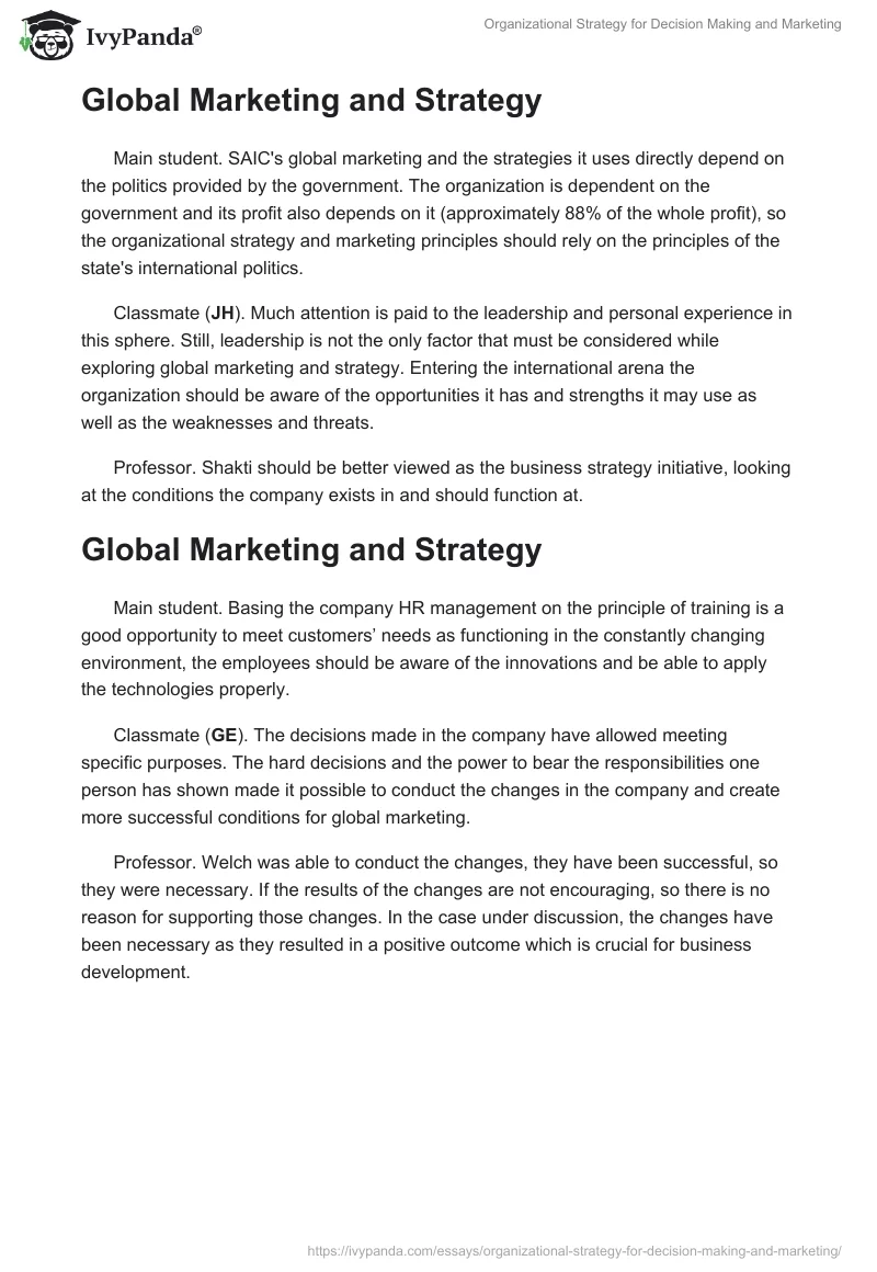Organizational Strategy for Decision Making and Marketing. Page 5