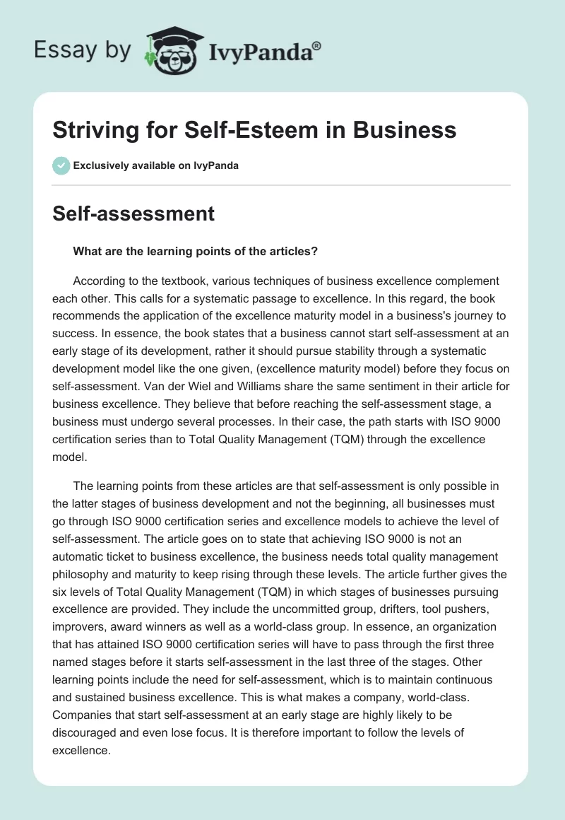 Striving for Self-Esteem in Business. Page 1