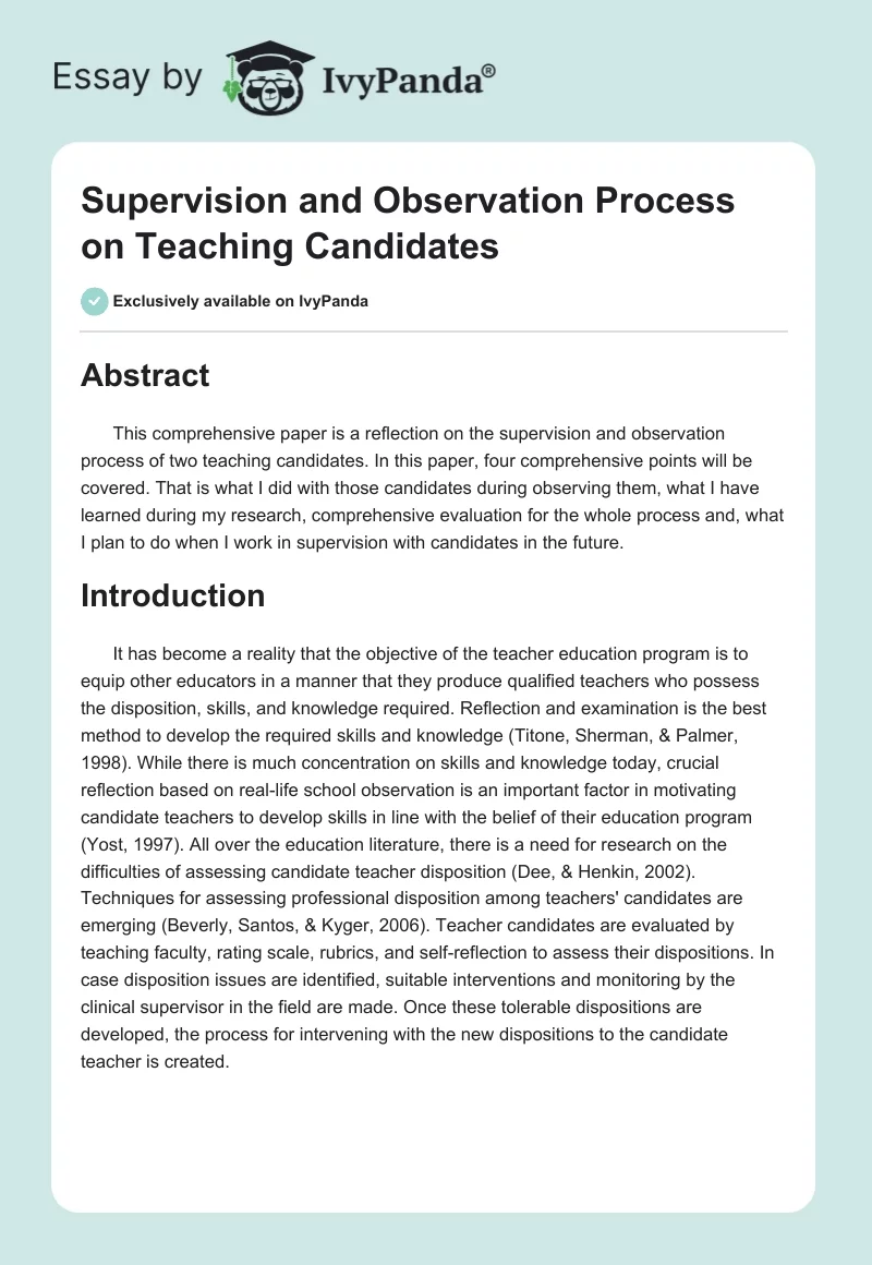 Supervision and Observation Process on Teaching Candidates. Page 1