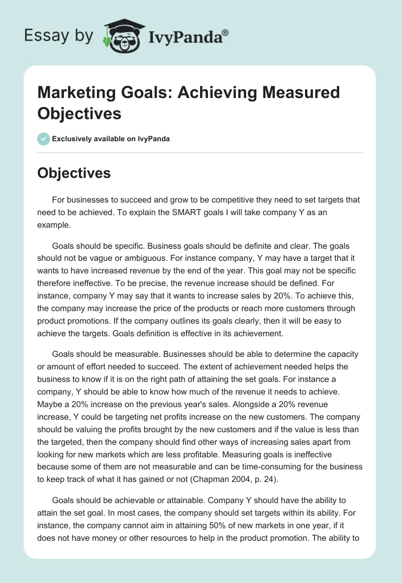 Marketing Goals: Achieving Measured Objectives. Page 1