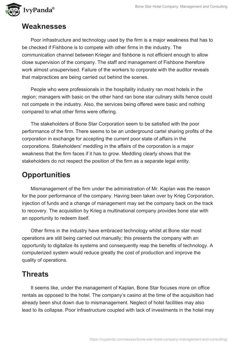Bone Star Hotel Company: Management and Consulting. Page 4