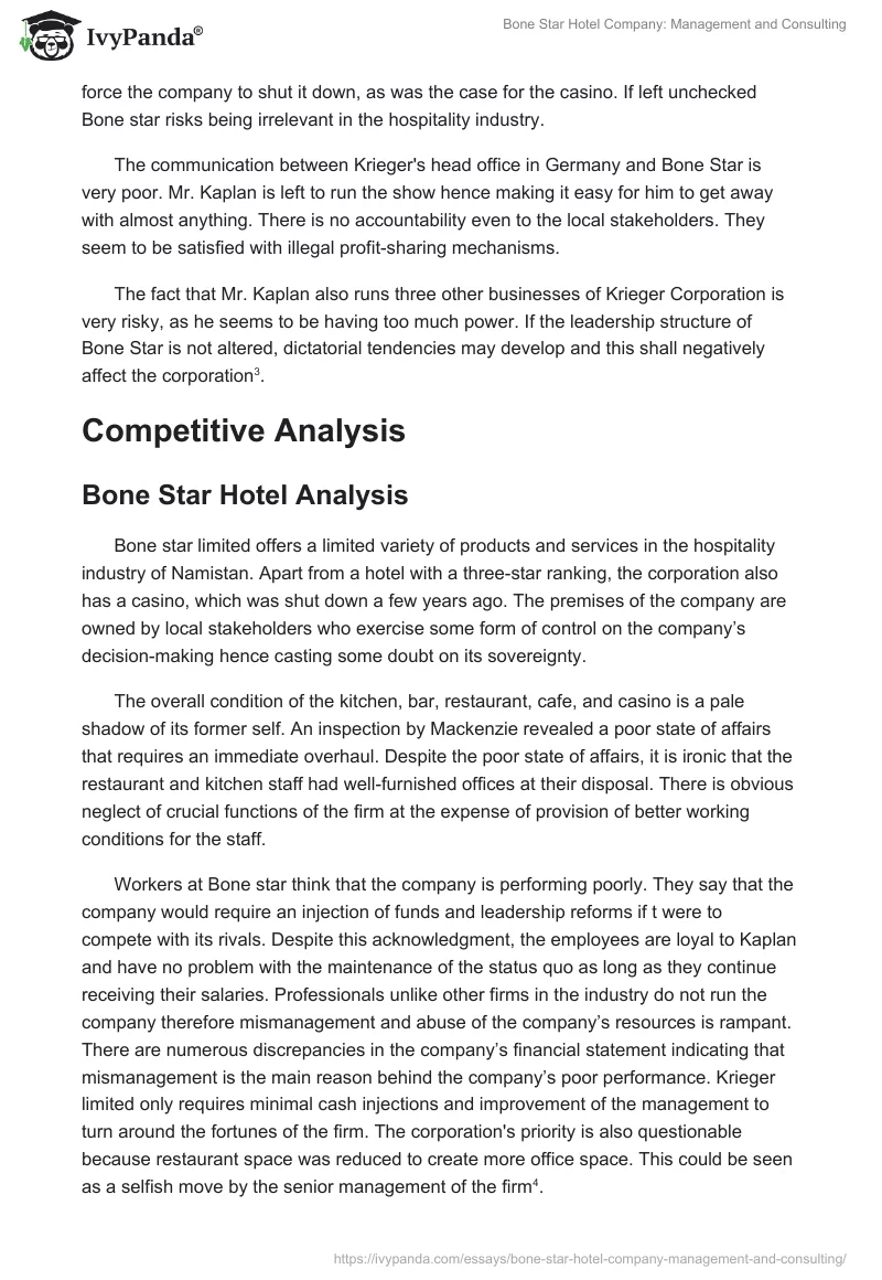 Bone Star Hotel Company: Management and Consulting. Page 5