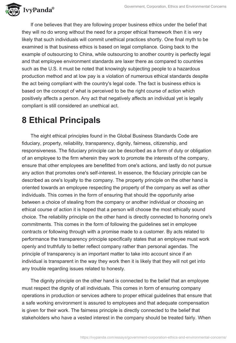 Government, Corporation, Ethics and Environmental Concerns. Page 2