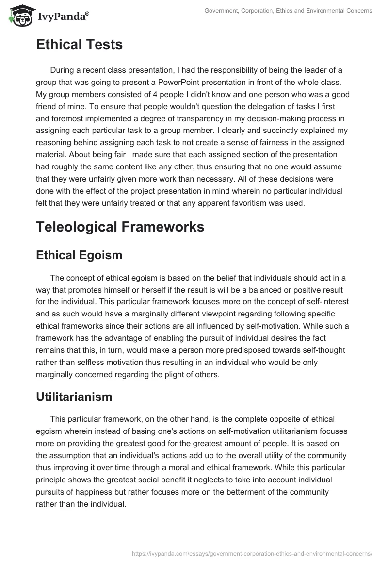 Government, Corporation, Ethics and Environmental Concerns. Page 4