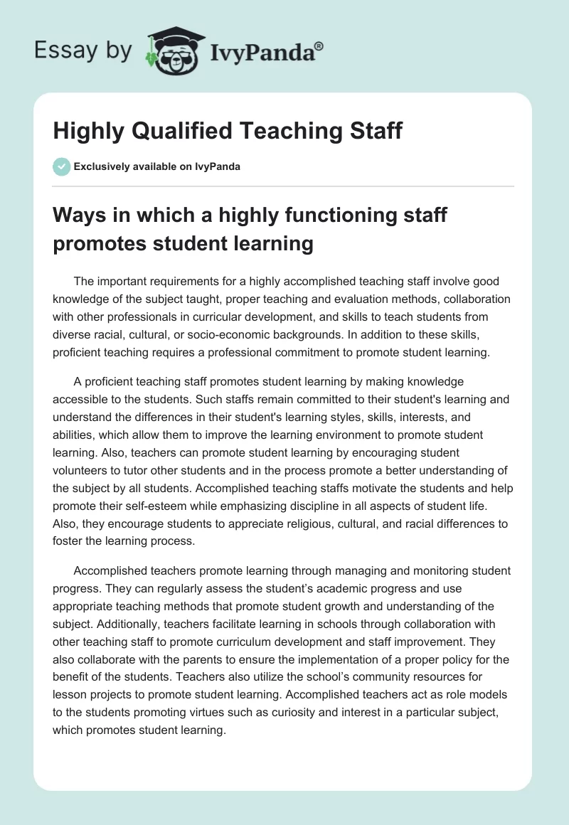 Highly Qualified Teaching Staff. Page 1