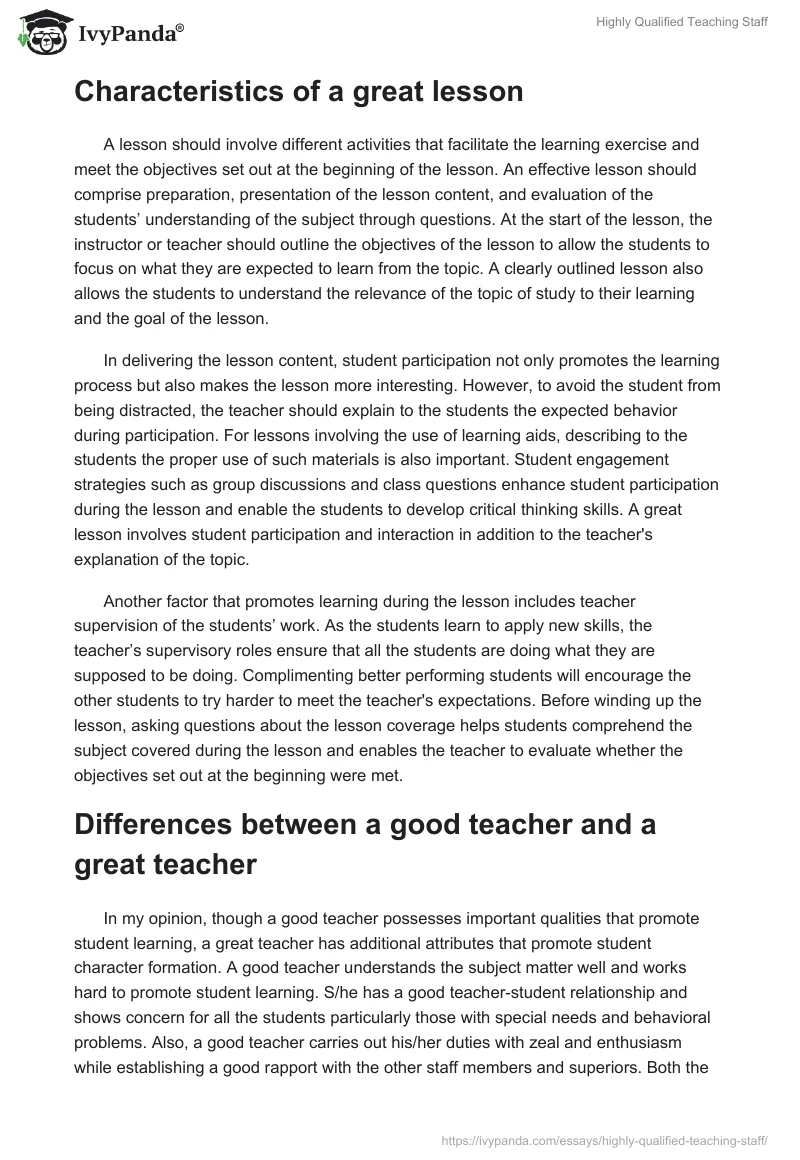 Highly Qualified Teaching Staff. Page 2