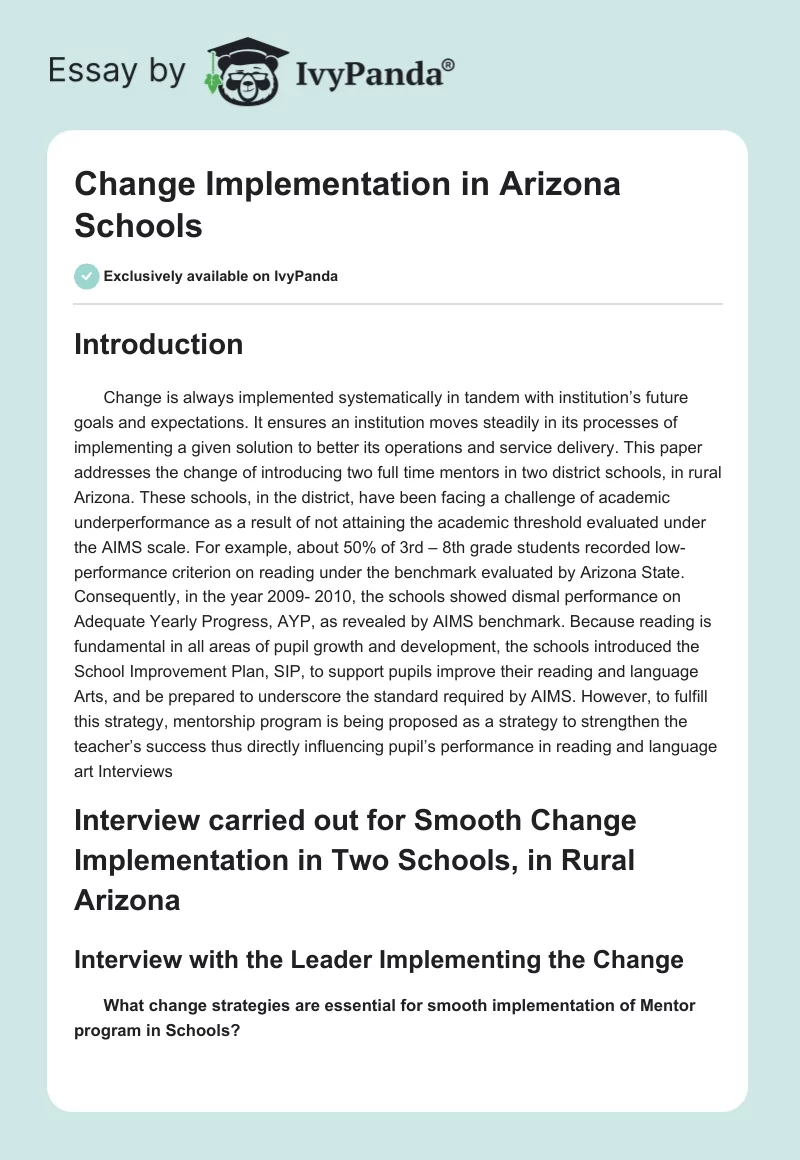 Change Implementation in Arizona Schools. Page 1
