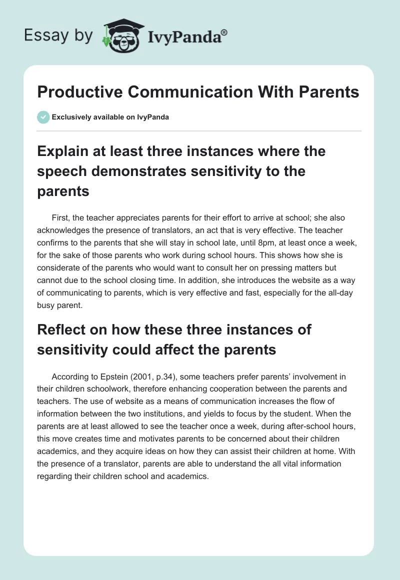 Productive Communication With Parents. Page 1
