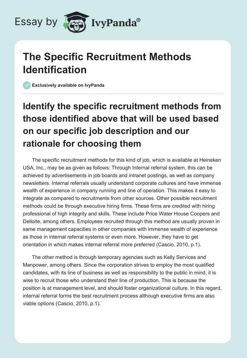 The Specific Recruitment Methods Identification. Page 1