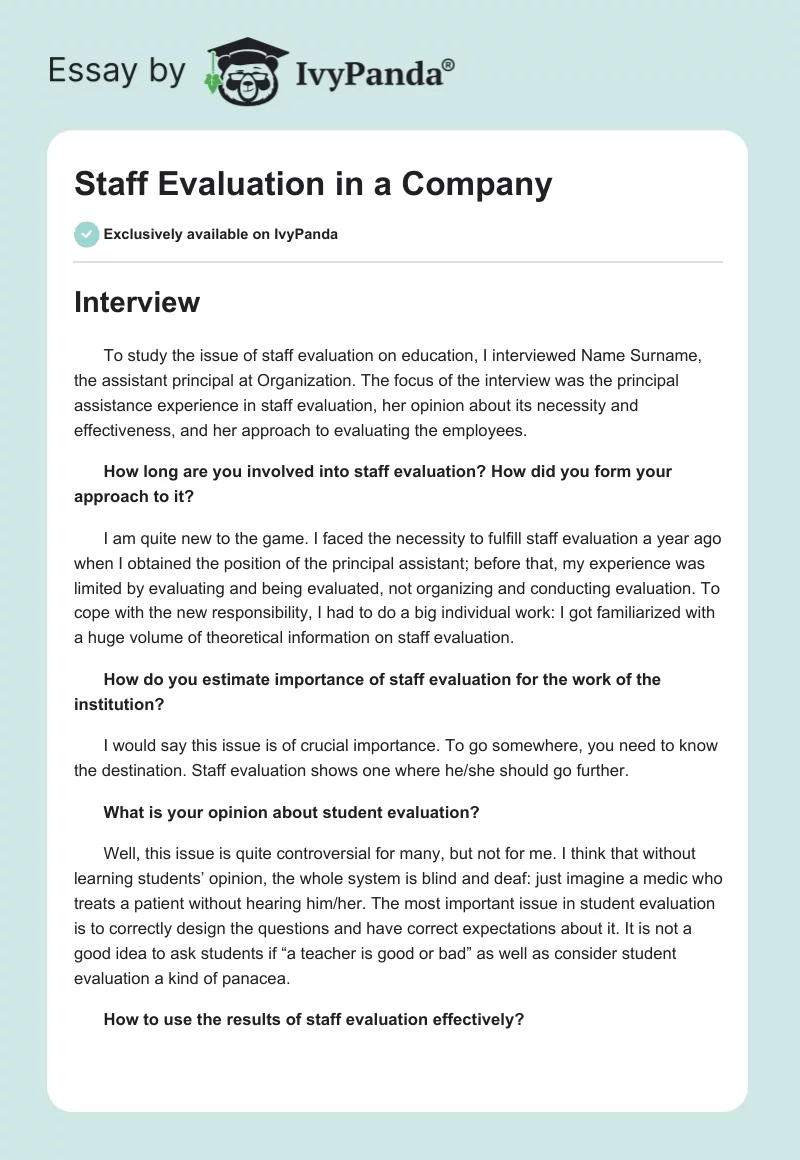 Staff Evaluation in a Company. Page 1