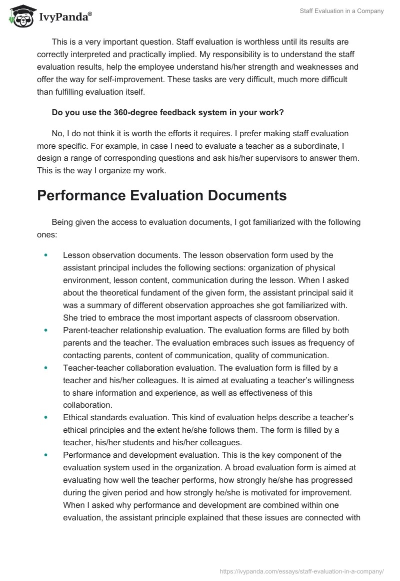 Staff Evaluation in a Company. Page 2