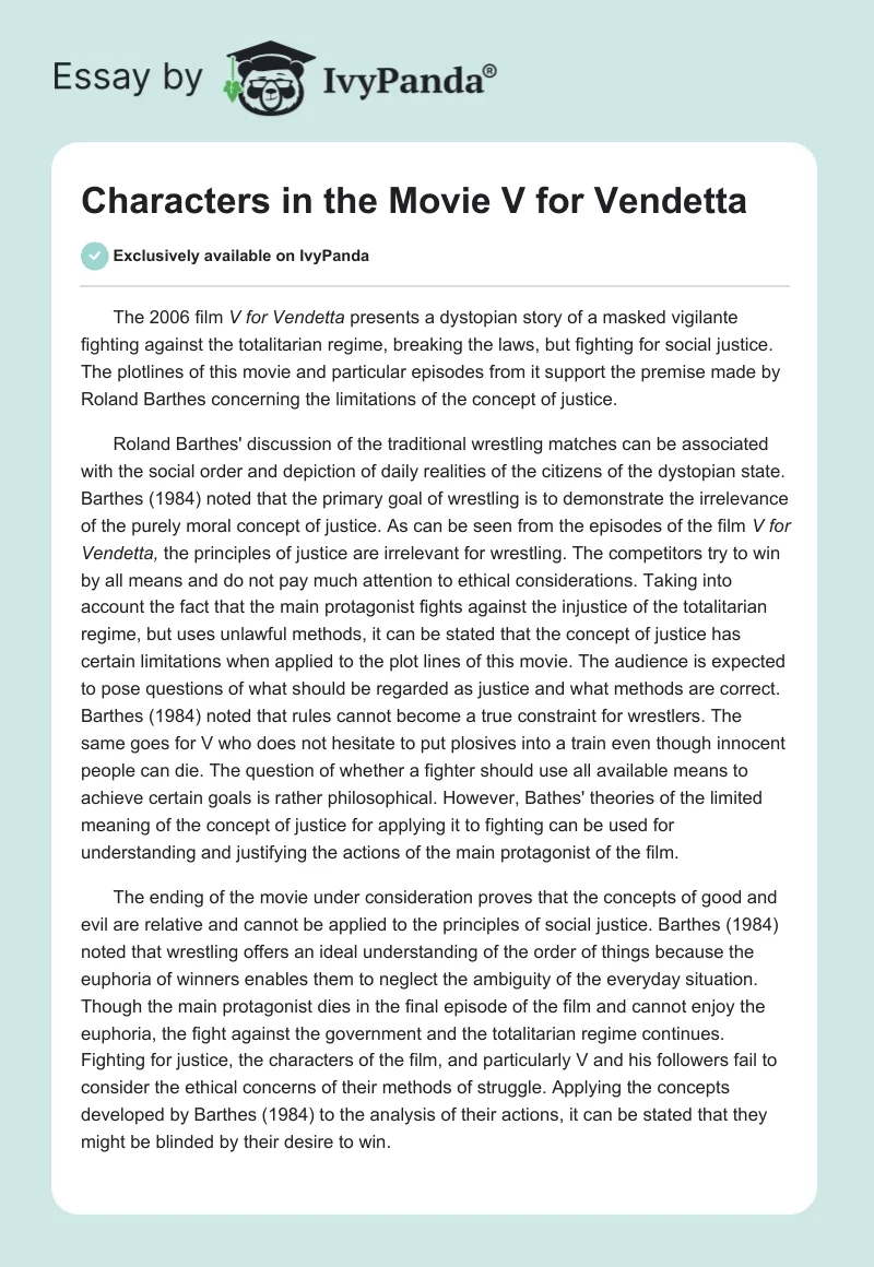 Characters in the Movie "V for Vendetta". Page 1