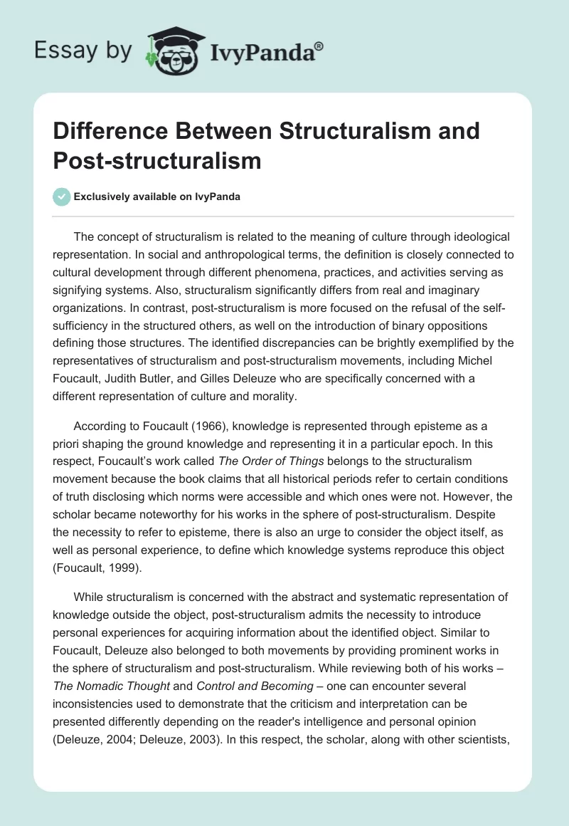 Difference Between Structuralism and Post-structuralism. Page 1