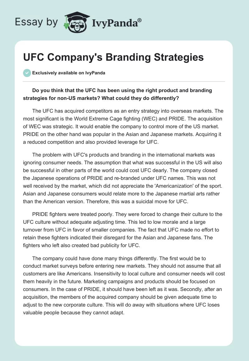 UFC Company's Branding Strategies. Page 1
