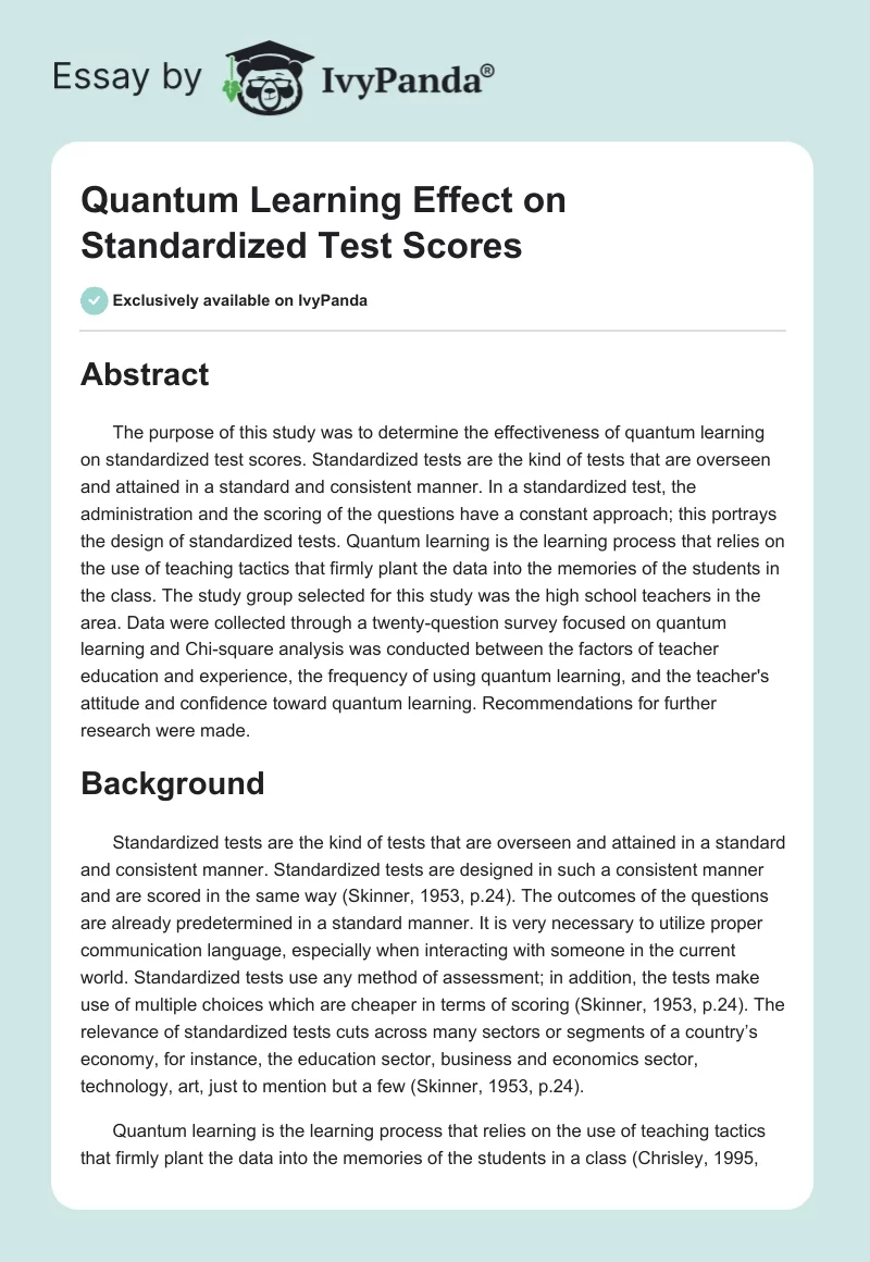 Quantum Learning Effect on Standardized Test Scores. Page 1