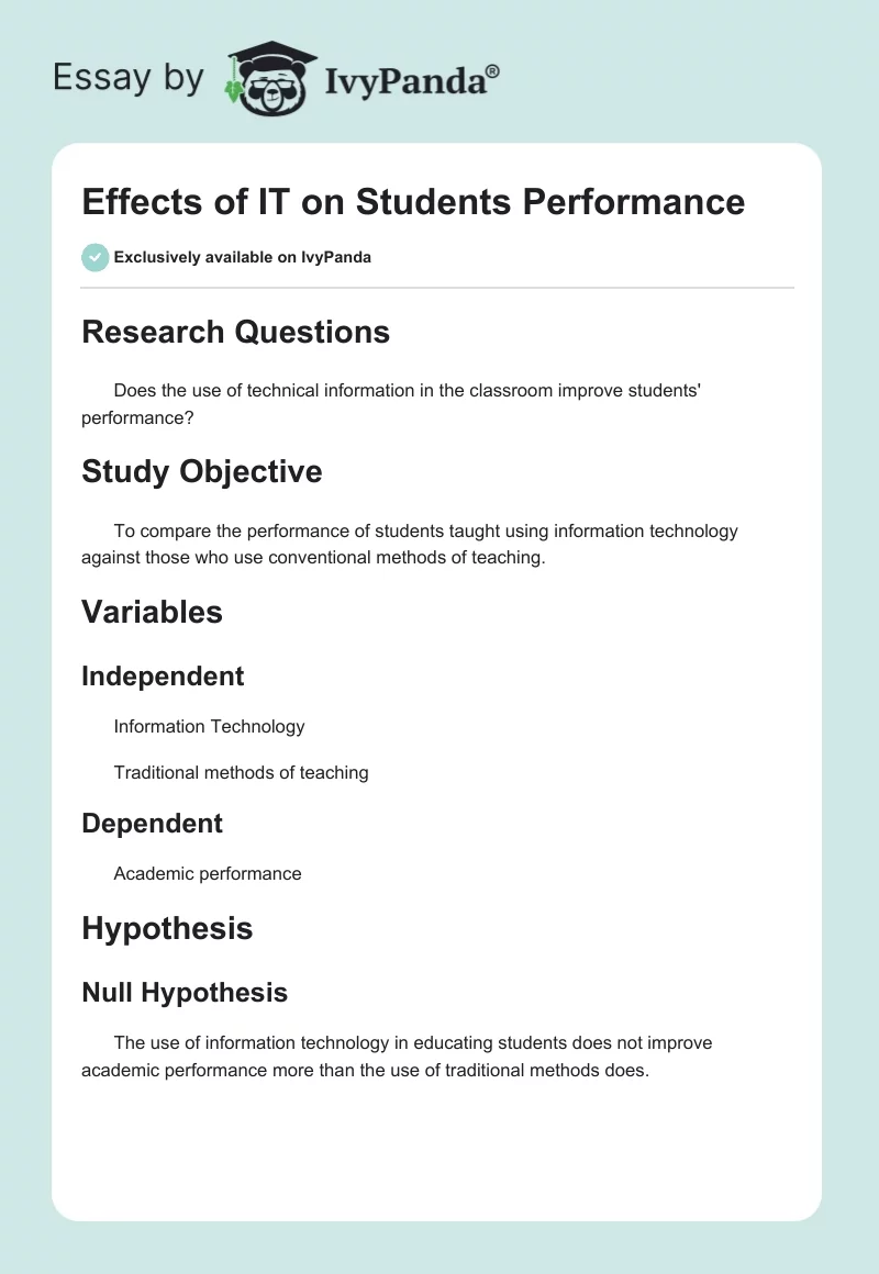 Effects of IT on Students Performance. Page 1