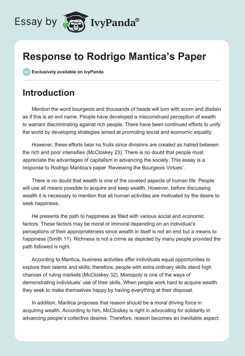 Response to Rodrigo Mantica’s Paper. Page 1