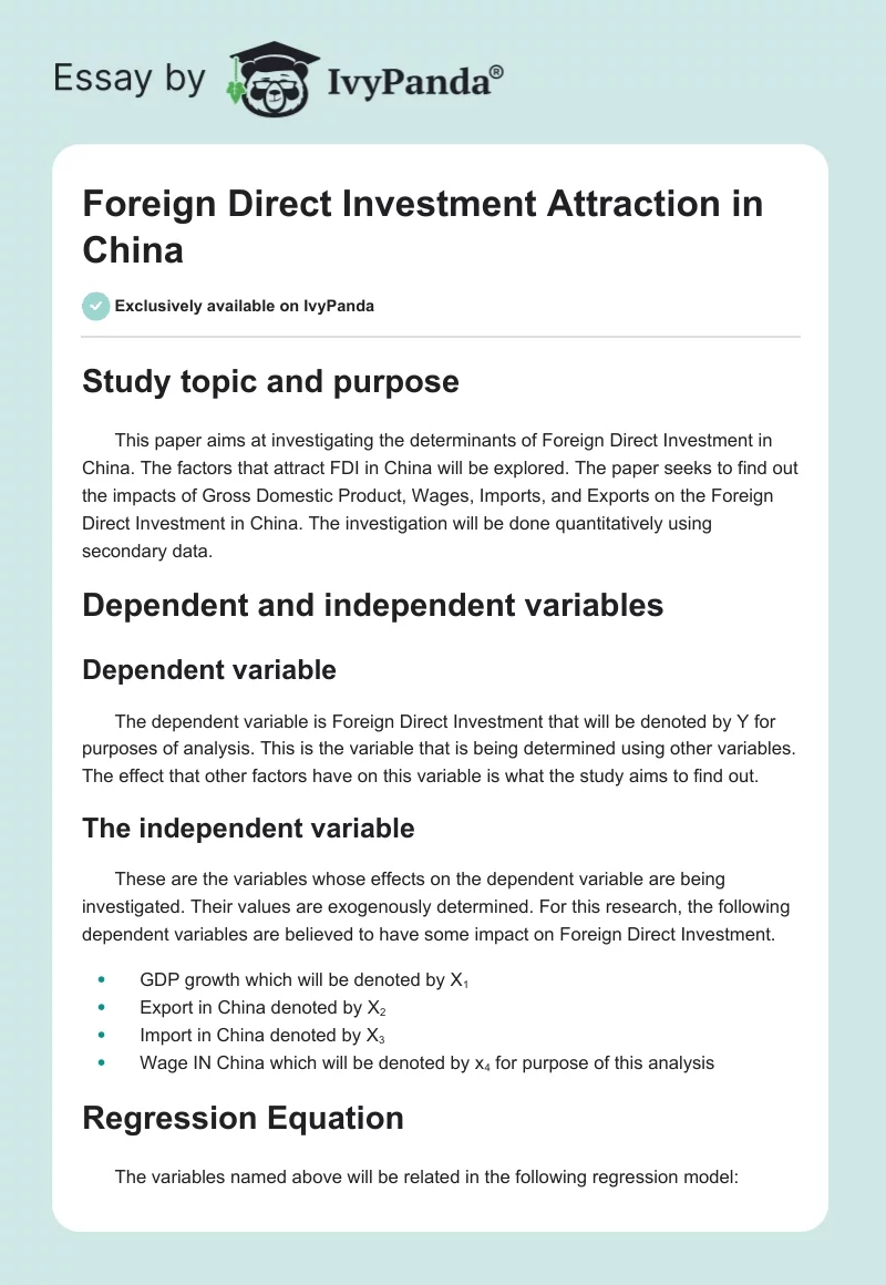 Foreign Direct Investment Attraction in China. Page 1