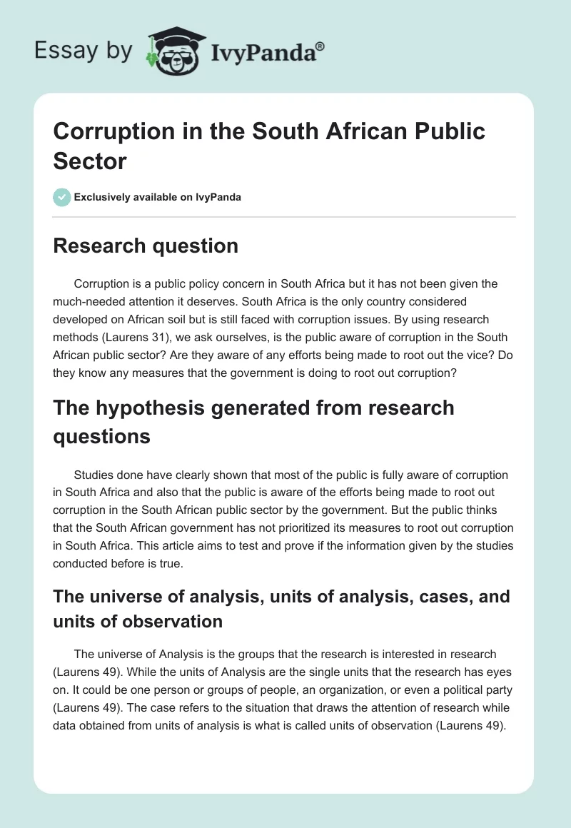 Corruption in the South African Public Sector. Page 1