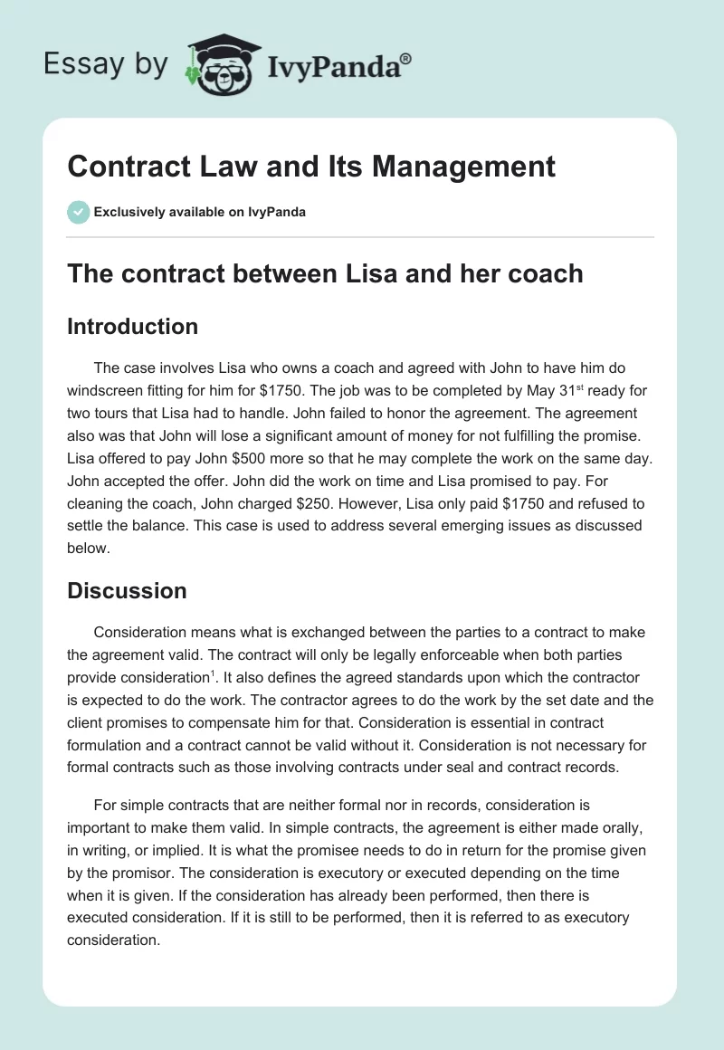Contract Law and Its Management. Page 1