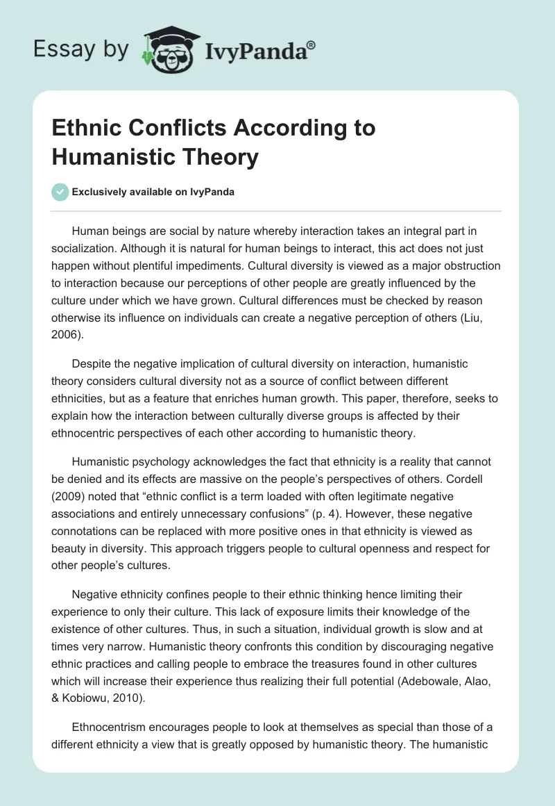 Ethnic Conflicts According to Humanistic Theory. Page 1