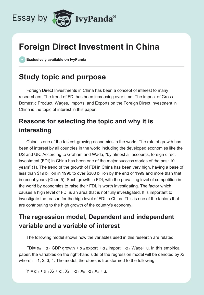 Foreign Direct Investment in China. Page 1