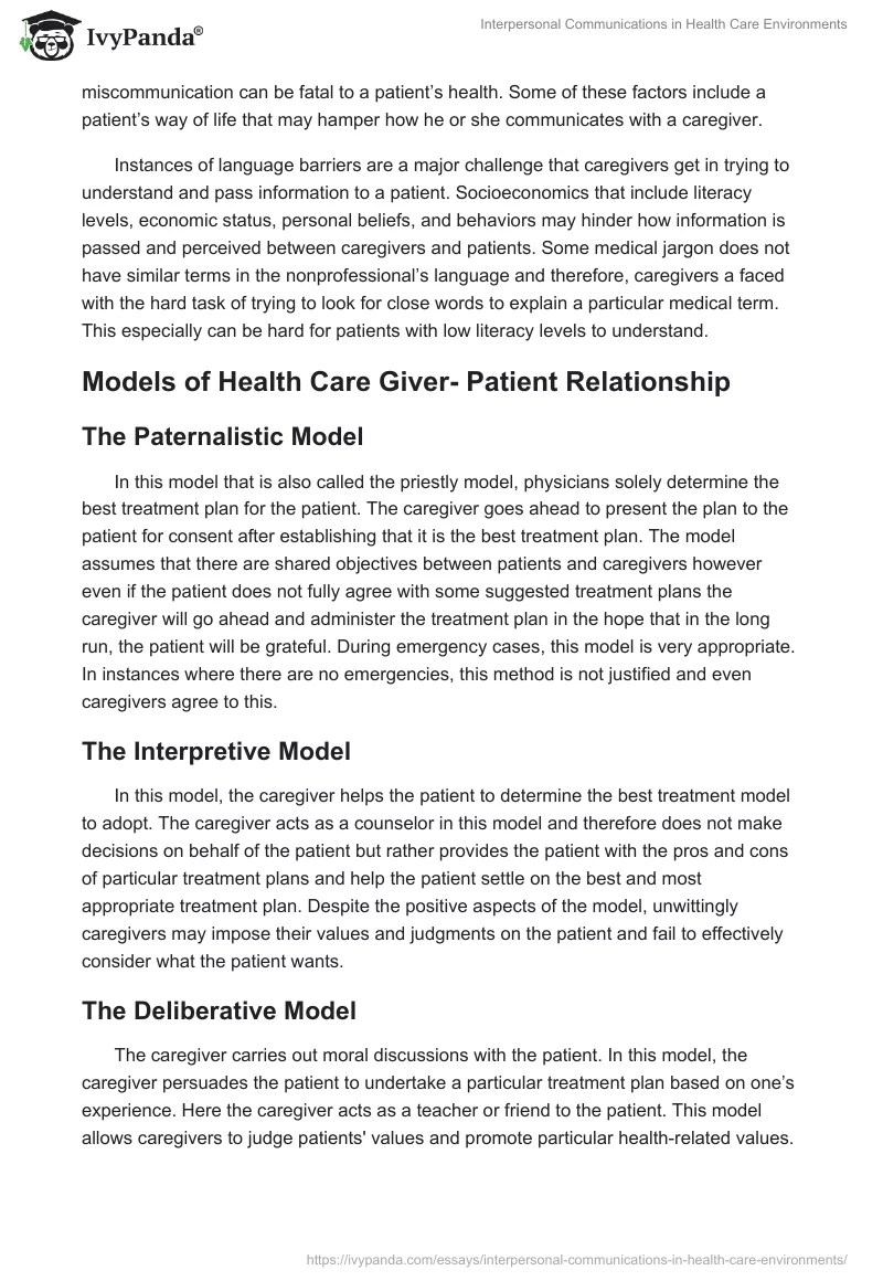 Interpersonal Communications in Health Care Environments. Page 4