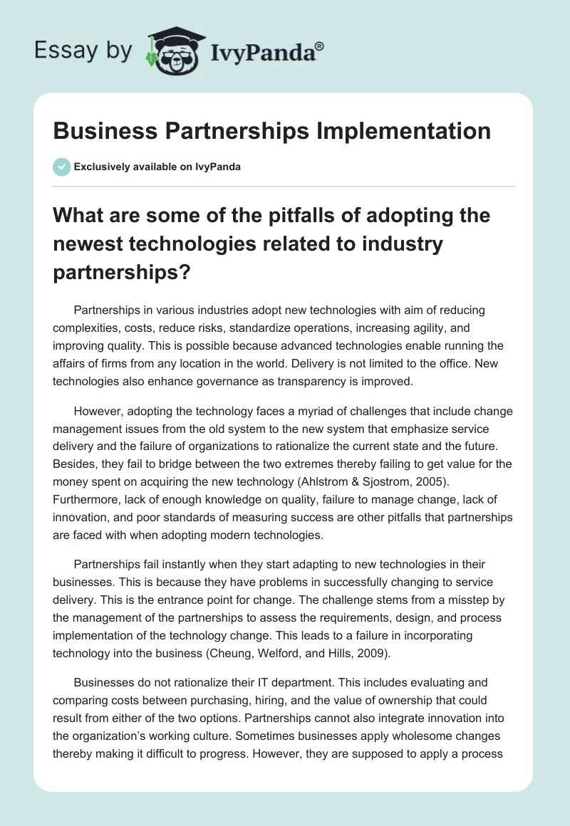 Business Partnerships Implementation. Page 1
