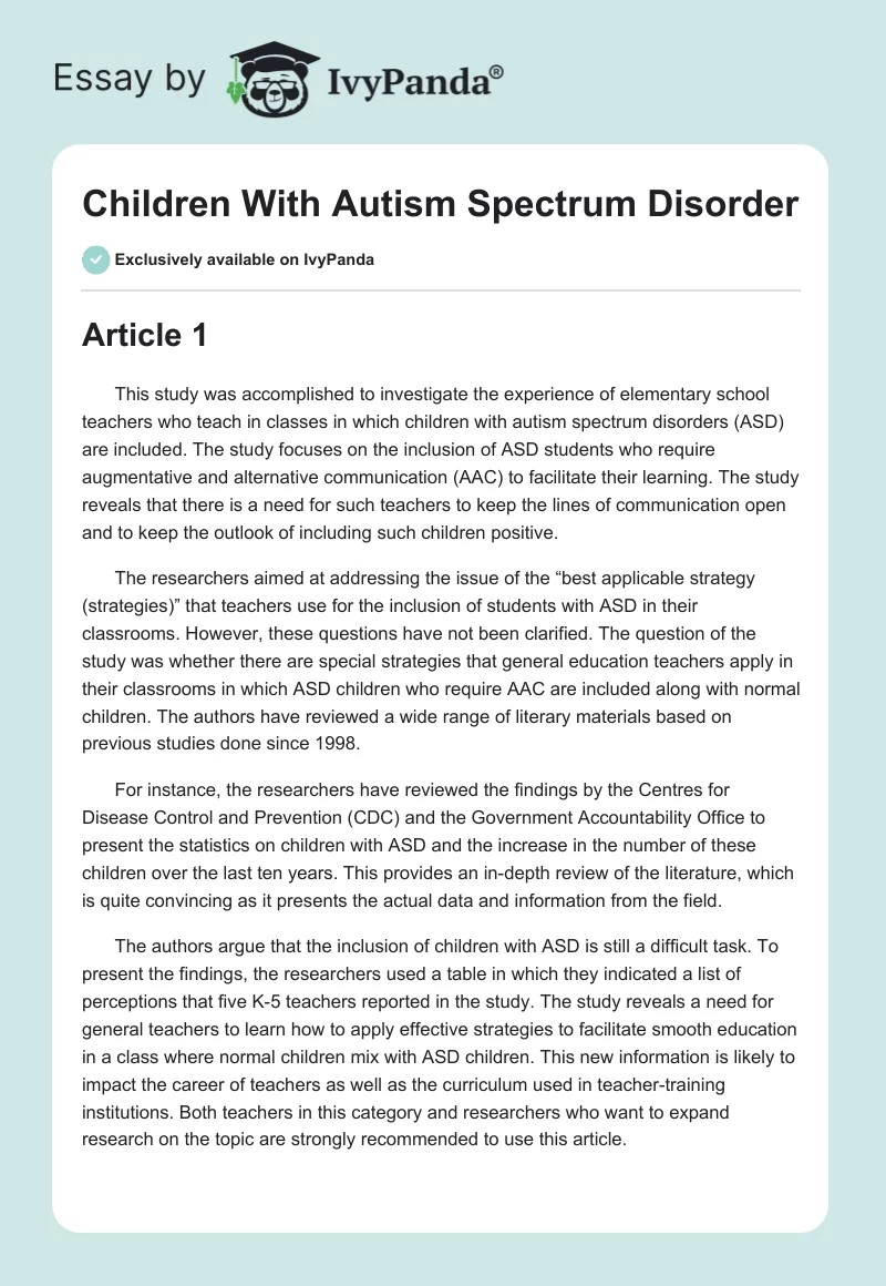 autism spectrum disorder essay conclusion