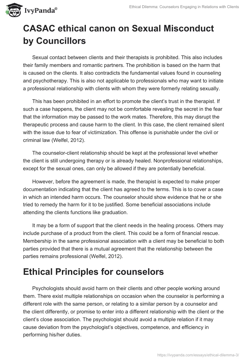 Ethical Dilemma: Counselors Engaging in Relations with Clients. Page 2