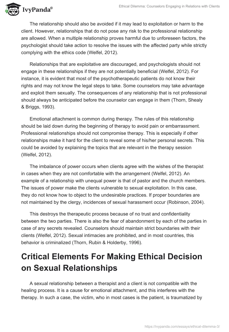 Ethical Dilemma: Counselors Engaging in Relations with Clients. Page 3