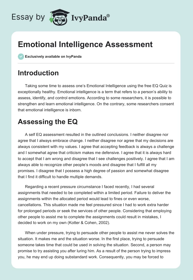 Emotional Intelligence Assessment. Page 1