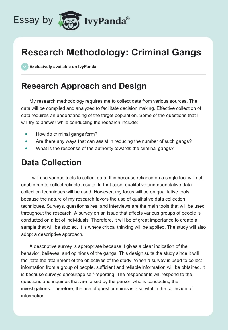 Research Methodology: Criminal Gangs. Page 1