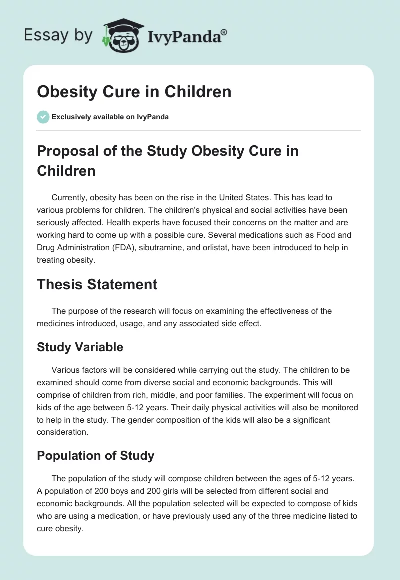 Obesity Cure in Children. Page 1