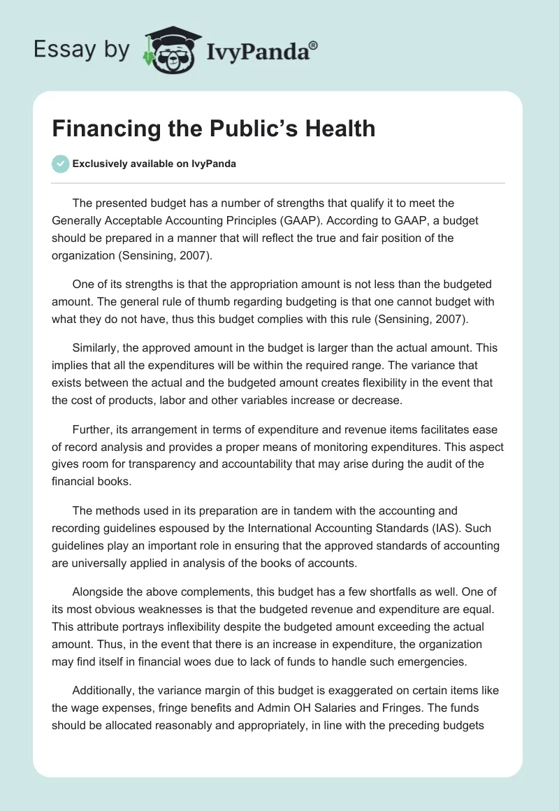 Financing the Public’s Health. Page 1