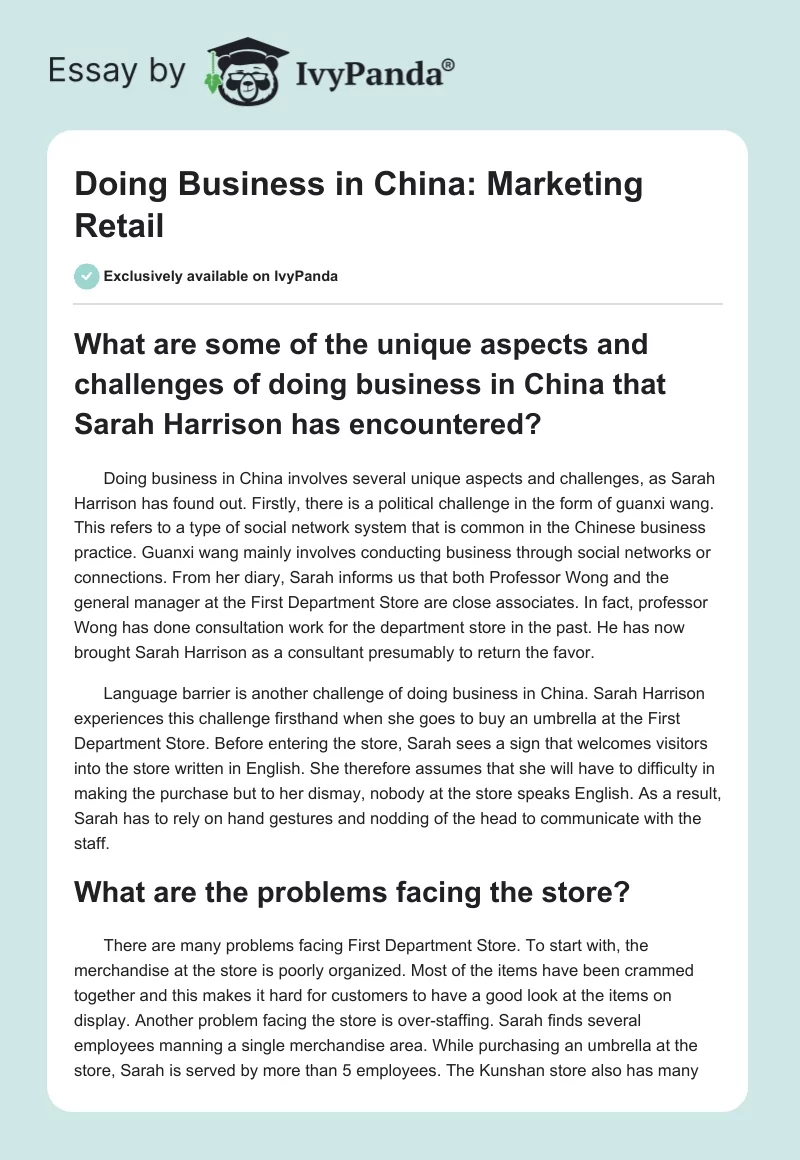 Doing Business in China: Marketing Retail. Page 1