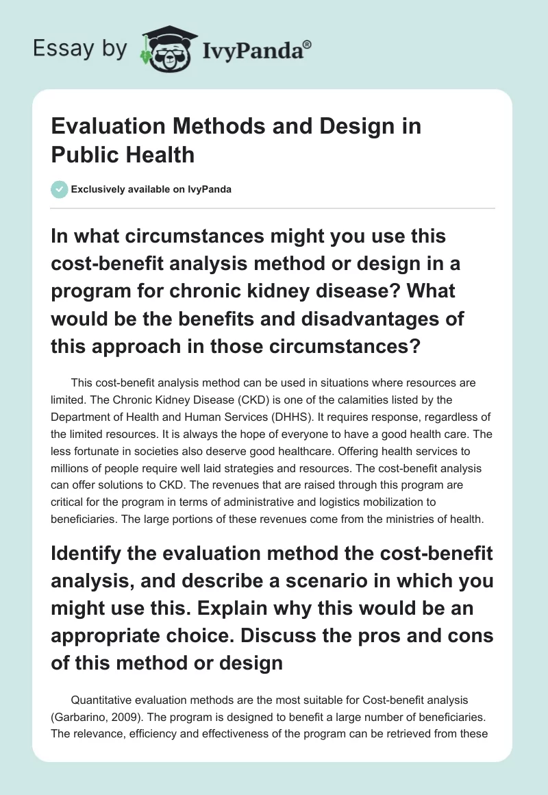 Evaluation Methods and Design in Public Health. Page 1