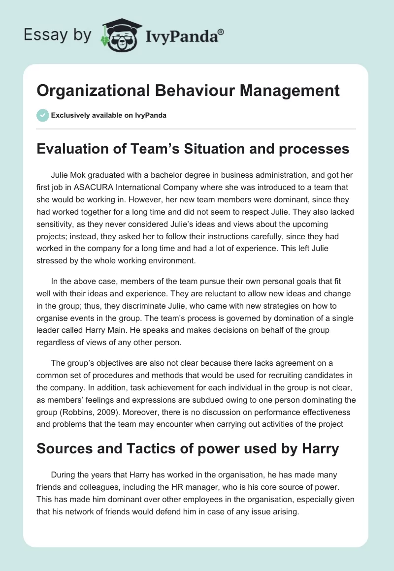 Organizational Behaviour Management. Page 1