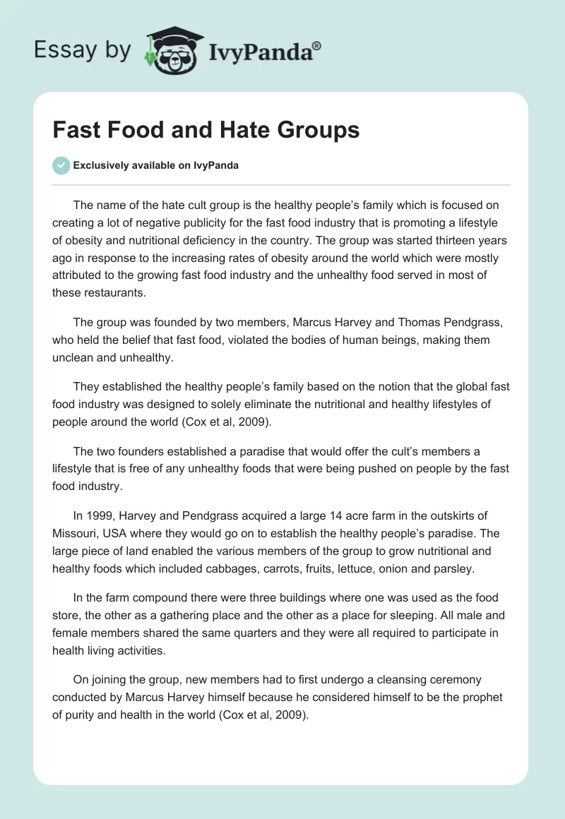 Fast Food and Hate Groups. Page 1