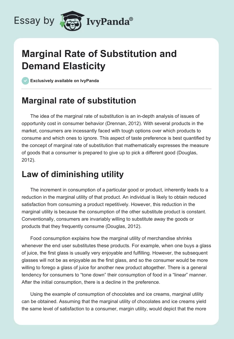 Marginal Rate of Substitution and Demand Elasticity. Page 1