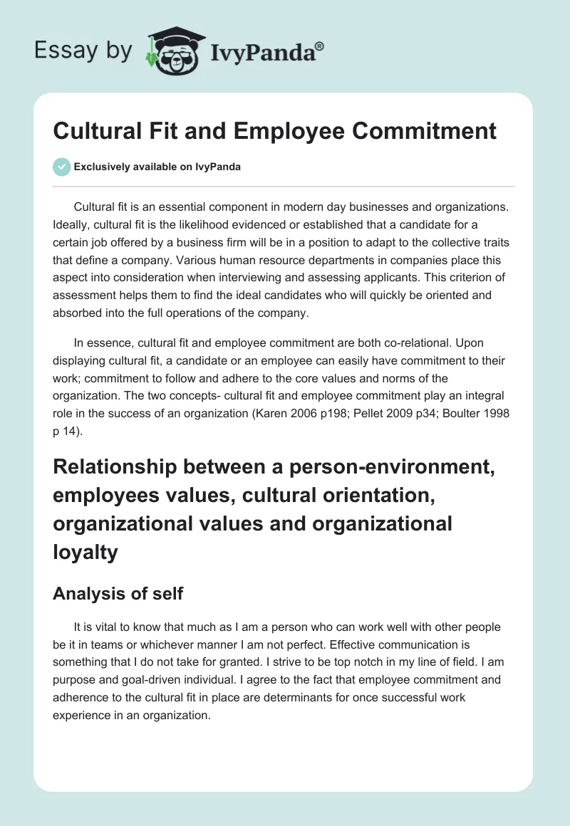 Cultural Fit and Employee Commitment. Page 1