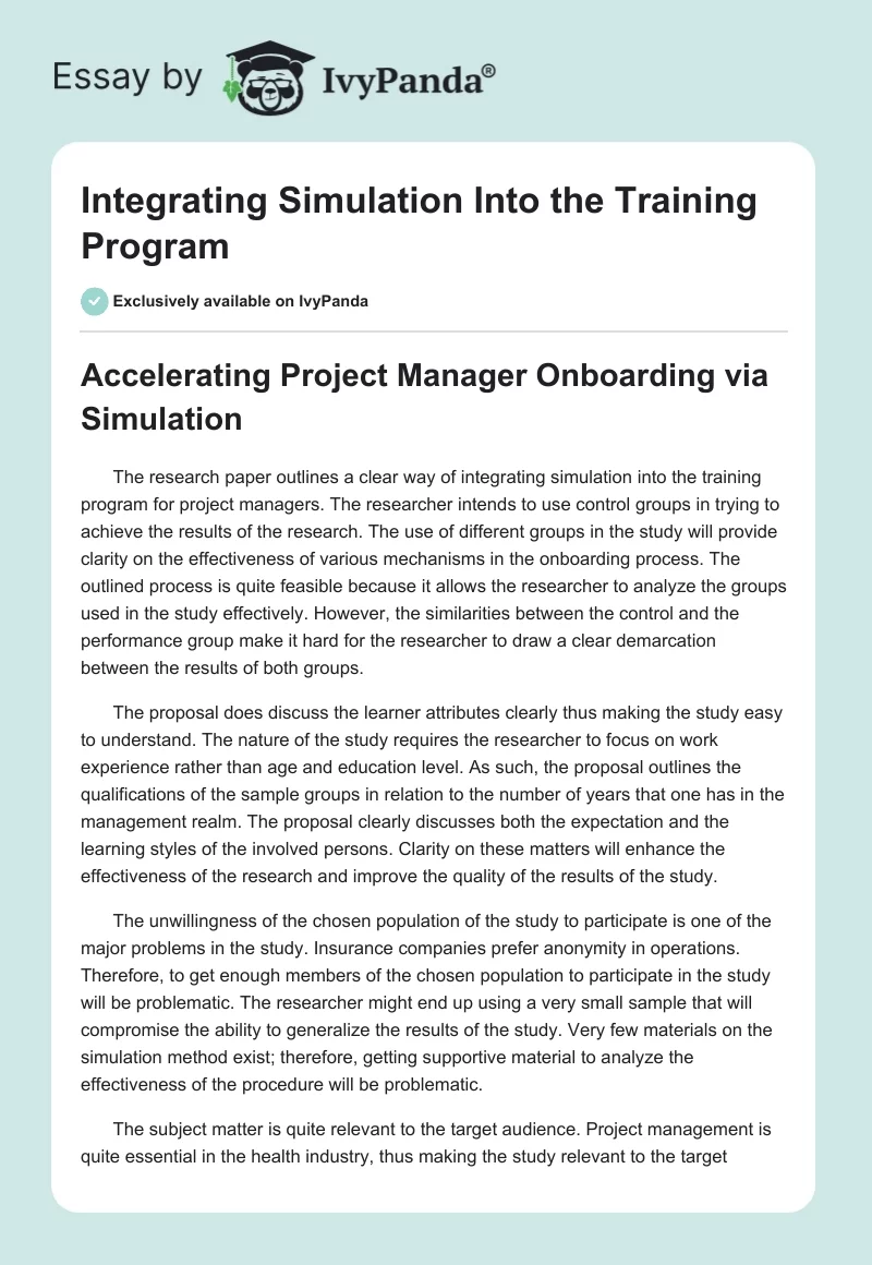 Integrating Simulation Into the Training Program. Page 1