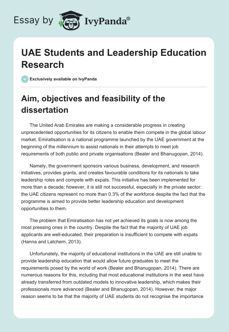 UAE Students and Leadership Education Research. Page 1