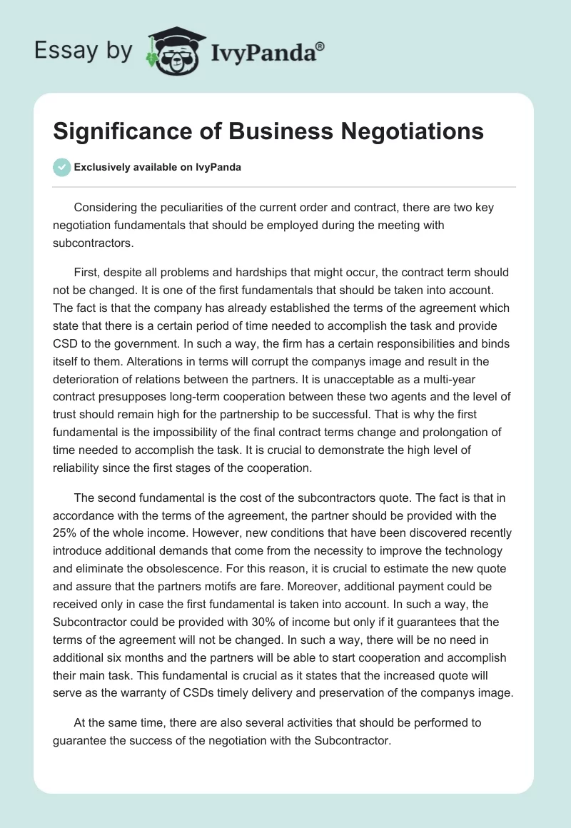 Significance of Business Negotiations. Page 1
