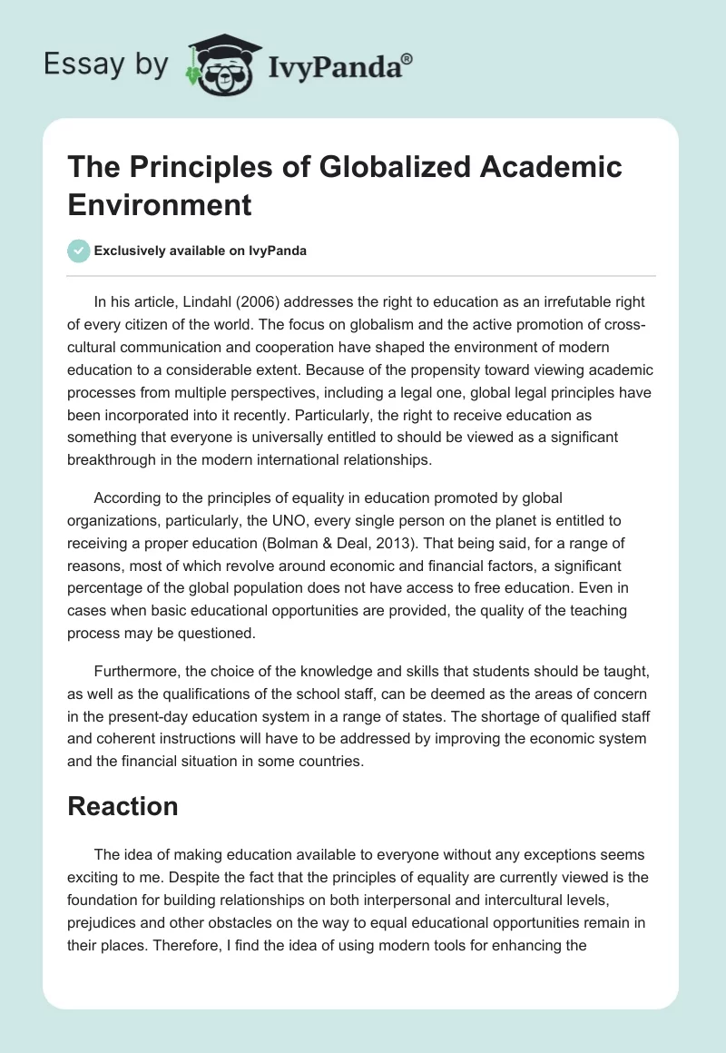 The Principles of Globalized Academic Environment. Page 1
