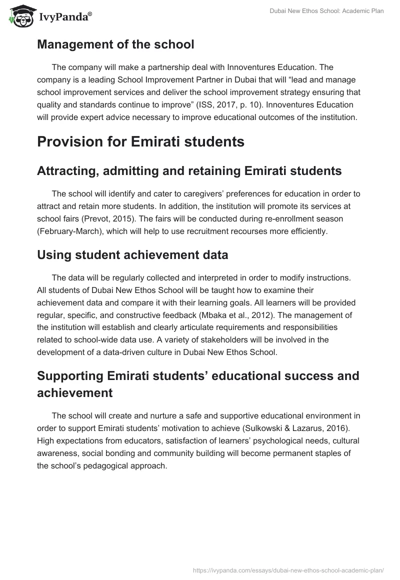 Dubai New Ethos School: Academic Plan. Page 5