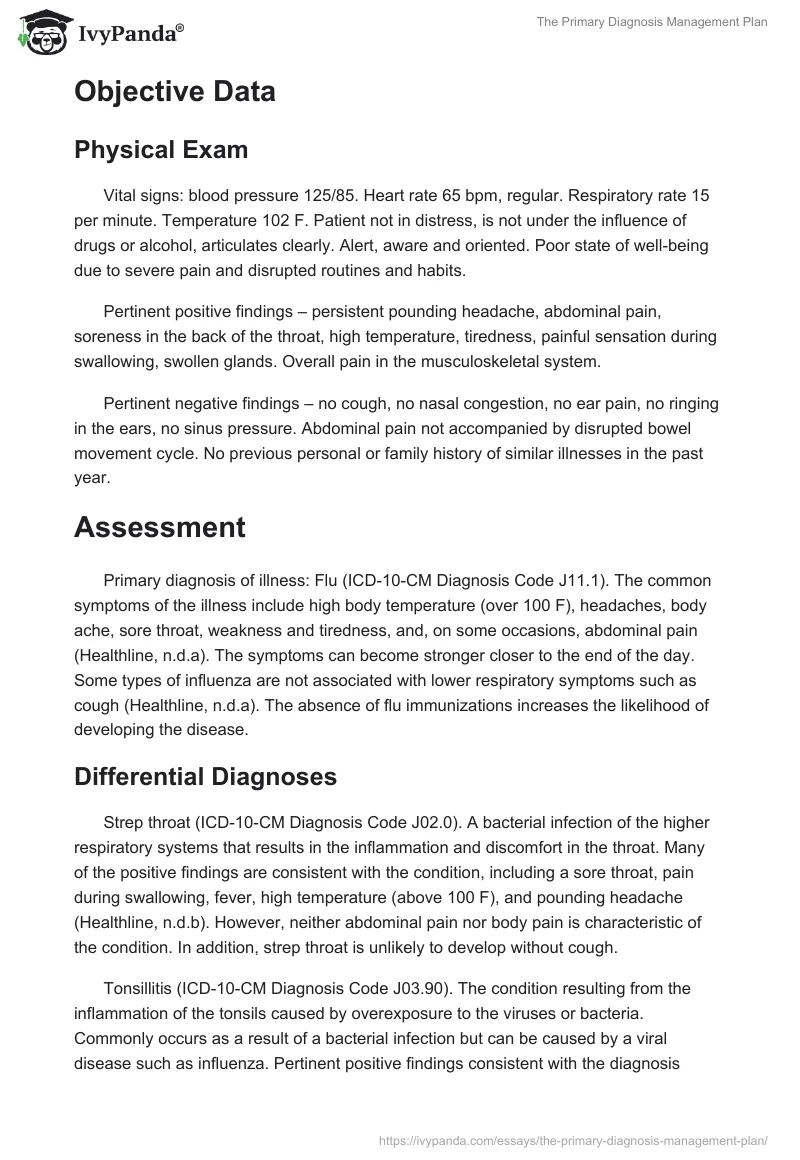 The Primary Diagnosis Management Plan. Page 3