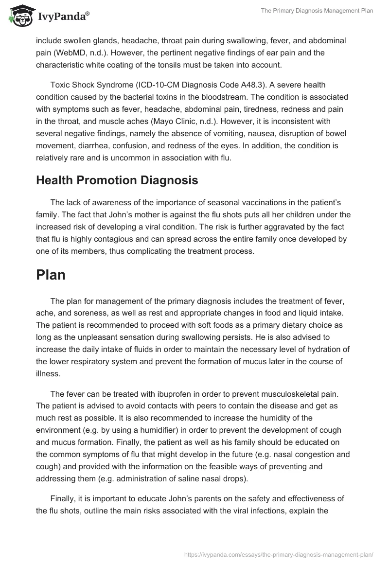 The Primary Diagnosis Management Plan. Page 4